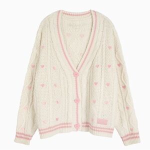 Taylor Swift Cream Cardigan with Pink Hearts